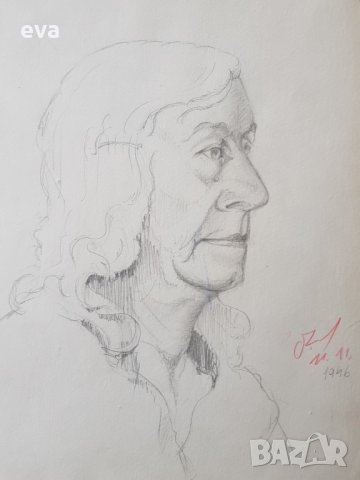 Майсторска рисунка Тома Петров(1908-1972) Портрет на жена 1946година  , снимка 1 - Картини - 36004353