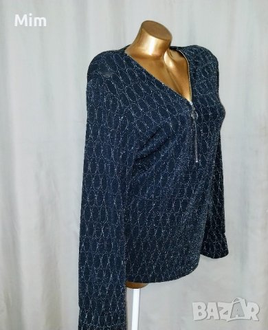 L/XL Черна еластична блуза със сребрист брокат , снимка 4 - Блузи с дълъг ръкав и пуловери - 44363400