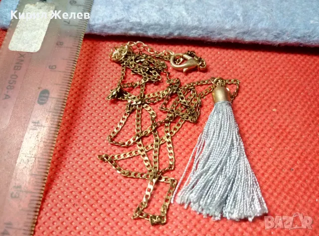 ШАРМАНТНО БОХО КОЛИЕ ПОЗЛАТЕНА МЕДНА ВЕРИЖКА с ФЕЕРИЧНА АРТ ВИСУЛКА 47398