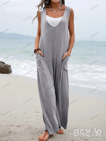 Дамски моден гащеризон с джоб с кръпка, широки панталони с V-образно деколте, 5цвята , снимка 16 - Гащеризони - 40114741