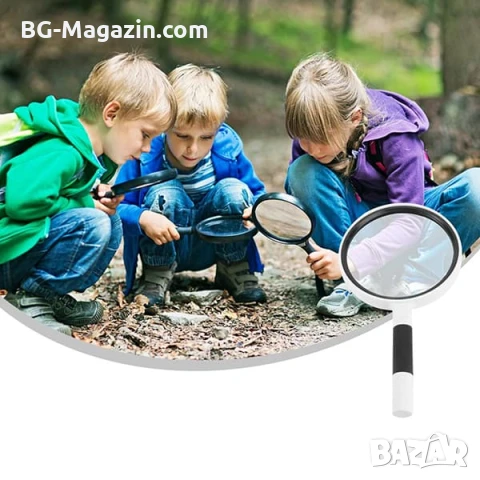 Мощна увеличителна ръчна лупа с дръжка 6X увеличение за четене на книги деца голяма стъклена , снимка 3 - Други инструменти - 50920230