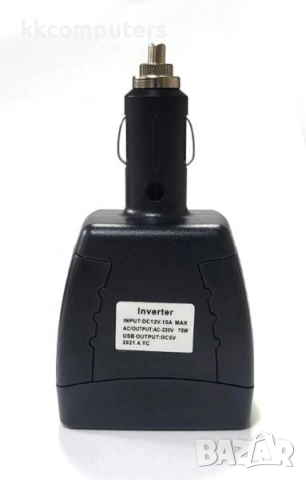 DC 12V към AC 220V / 110V инвертор за автомобил 75W, адаптер към контакт за ЕС/UK и USB 2.1 Черен Ба, снимка 3 - Оригинални зарядни - 48492226