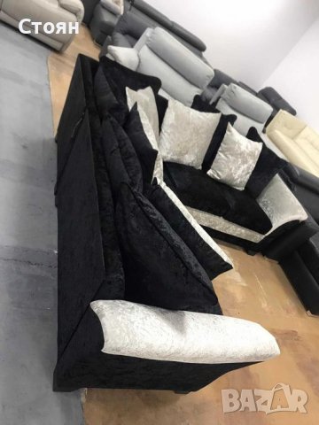ПРОМОЦИЯ!!! Нов Ъглов диван от плат цвят - черно и сиво, материал плюш, снимка 11 - Дивани и мека мебел - 39687922