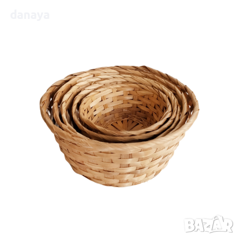 4539 Кръгли плетени панери комплект от 5 броя панери за хляб, снимка 2 - Прибори за хранене, готвене и сервиране - 44739631