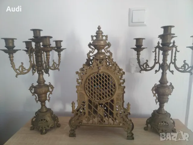 Комплект каминен часовник с два свещеника. , снимка 4 - Колекции - 48917253