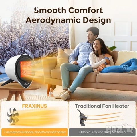 FRAXINUS Керамичен вентилаторен отоплител 900W/1500W (бял) , снимка 4 - Отоплителни печки - 52428410