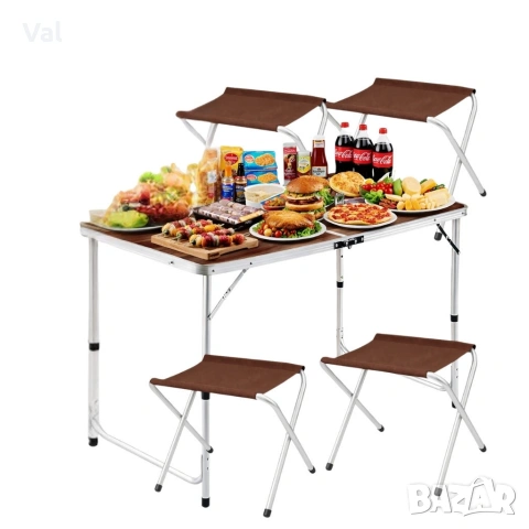 Комплект сгъваема къмпинг маса с 4 стола, Регулируема височина, Дизайн "куфар", снимка 9 - Маси - 53796530