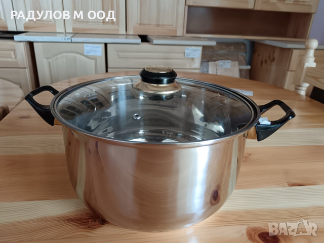 Тенджера неръждаема стомана 5 литра, стъклен капак , снимка 2 - Съдове за готвене - 44631612
