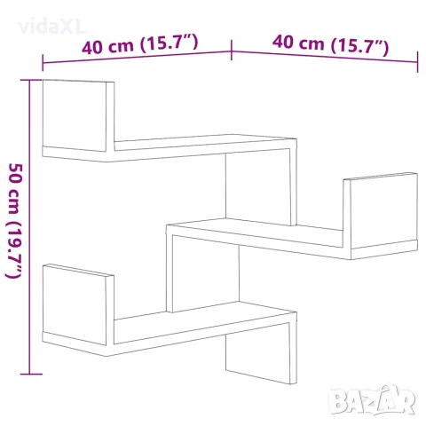 vidaXL Стенни ъглови рафтове, 2 бр, дъб сонома, 40x40x50 см, снимка 10 - Ракли - 56147794