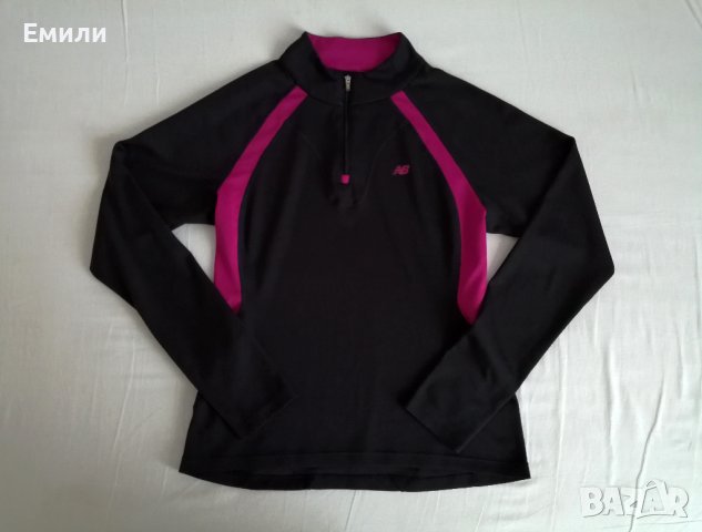 New Balance дамска спортна блуза с поло, цип и джоб отзад в сив и розов цвят р-р М (EU)