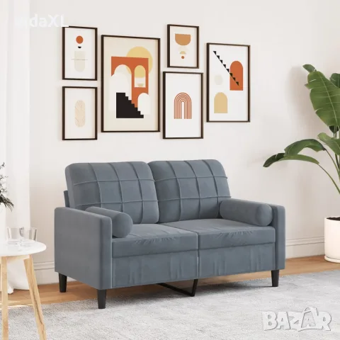 vidaXL 2-местен диван с декоративни възглавници тъмносив 120 см кадифе, снимка 2 - Дивани и мека мебел - 56146876
