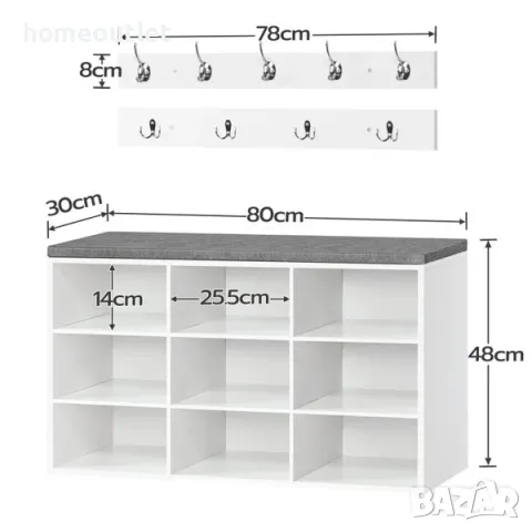 Многофункционален артикул 3 в 1 със стенна закачалка, пейка и място за съхранение WT89HX01, снимка 6 - Закачалки - 47941920