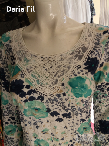 Риза/блуза с намачкан ефект на цветя и дантела над деколтето , снимка 3 - Ризи - 36323889