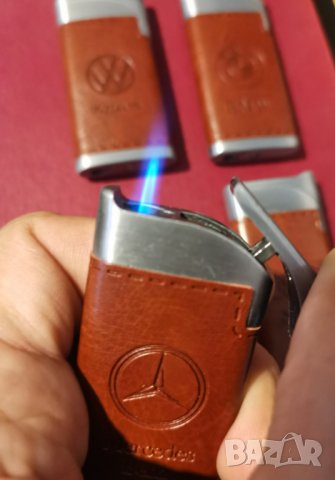 Нови газови ветроустойчиви метални запалки с кафява кожена обвивка с щампована емблема на марки на  , снимка 12 - Запалки - 34023825