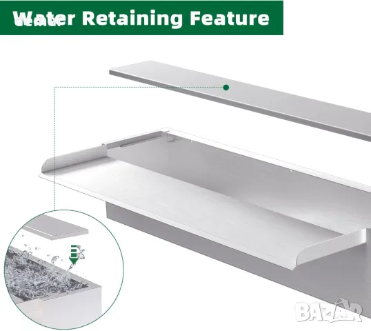 Водопад от неръждаема стомана 60 см, фонтан от неръждаема стомана с ширина 12,2 см с аксесоари, снимка 2 - Други стоки за дома - 49991615