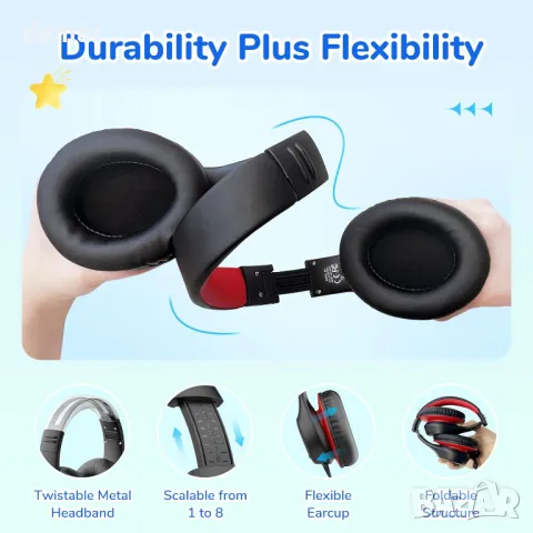 Детски слушалки EarFun с LED светлина, сгъваеми с микрофони, 85/94dB безопасно ограничение, Type-C, снимка 7 - Слушалки и портативни колонки - 48156779