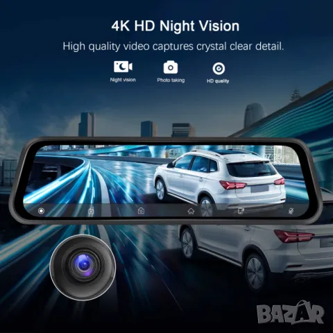 4K, DVR, Carplay, Android auto, Видеорегистратор, огледало, 12", AirPlay, Android Cast, G sensor, BT, снимка 5 - Аксесоари и консумативи - 49845784