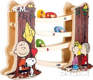Дървена играчка Монтесори , Писта с топки  Charlie Brown, Snoopy & Co колички, снимка 4 - Други - 41875442
