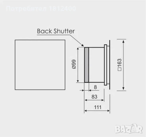 Вентилатор баня MMotors MMP ф100 място за плочка Повишен/Турбо Дебит 105/169м3/ч тих клапа -5%, снимка 6 - Вентилатори - 51387898
