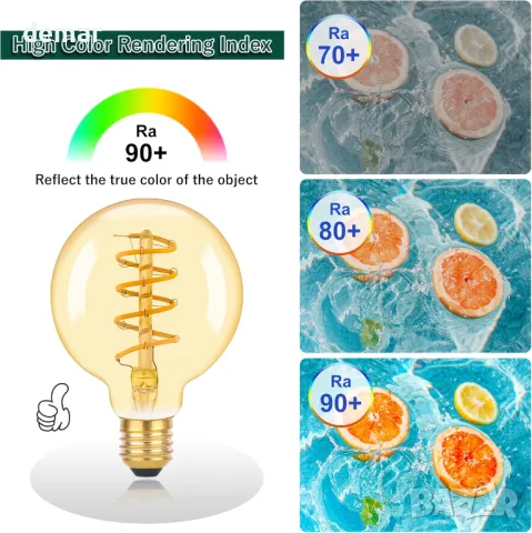 E27 Винтидж крушки G80 декоративни спирални LED сферични крушки, 4W 350lm, 3 броя, снимка 7 - Крушки - 49903301