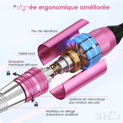 WEIYI акумулаторна професионална пила за маникюр и педикюр 30000RPM, 6 накрайника, снимка 6 - Маши за коса - 50501562