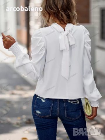 Дамска едноцветна блуза с дълъг ръкав с фалшиво деколте и маншет, 2цвята - 023, снимка 2 - Блузи с дълъг ръкав и пуловери - 39260447