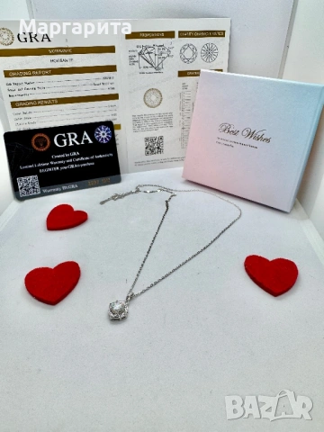 Сребърно колие с мойсанит (диамант) 1 карат, снимка 2 - Колиета, медальони, синджири - 53183595