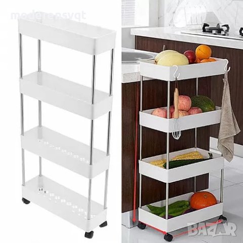 Етажеркa на колела на 4 реда за кухнята или банята, снимка 3 - Органайзери - 41579796