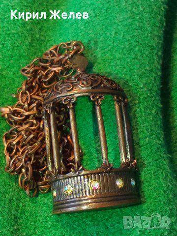 БРОНЗОВ МЕДАЛЬОН СТАТУЕТКА КАФЕЗ за ПТИЧКИ с КАМЪНИ и ВЕРИЖКА 32631, снимка 4 - Колиета, медальони, синджири - 29825557