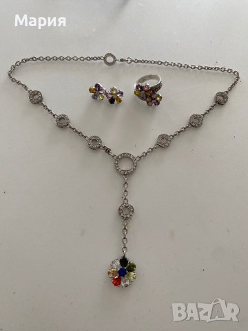 Комплект от 925 сребро Булгари/Bvlgari с цветни кристали. , снимка 1