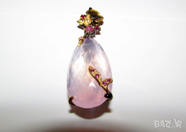 925 сребърно колие с розов кварц 50 карата