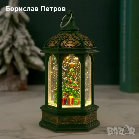 Коледен светещ фенер с въртящ се снежен ефект – уют и коледна магия, снимка 3 - Коледни подаръци - 56216666