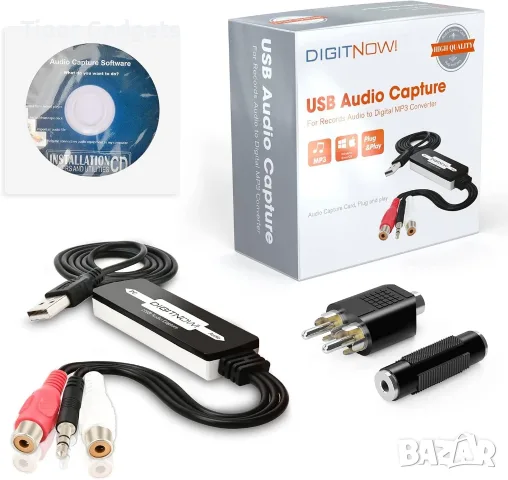 DIGITNOW USB 2.0 Audio Capture Card – касета към MP3/WAV, за Windows и Mac, снимка 2 - Кабели и адаптери - 56022991
