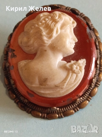 Винтидж Викториански стил КАМЕЯ с СЕДЕФ прекрасна бронзова стар пендант 49535, снимка 4 - Антикварни и старинни предмети - 52569668