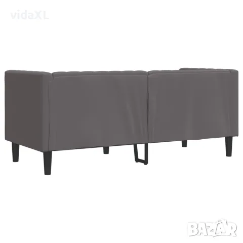 vidaXL Честърфийлд диван с 2 седалки сив от kunstnahast, снимка 6 - Дивани и мека мебел - 56147448
