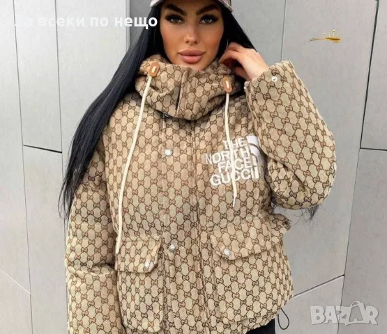 The North Face x Gucci Дамско Зимно Яке С Качулка Монограм И Оранжева Подплата Код E185, снимка 5 - Якета - 55984450