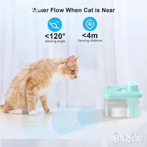PcEoTllar котешки фонтан, 2 л Безжичен котешки фонтан със сензор за движение, син, снимка 7 - За котки - 49418019