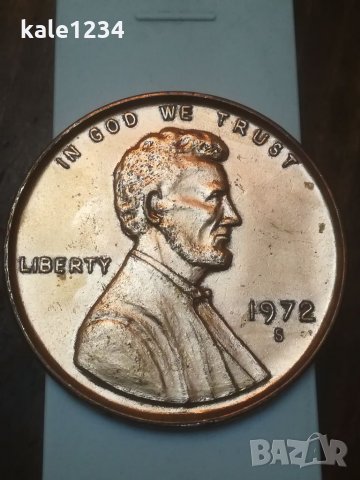 Плакет. ONE CENT - 1972 S. Монета. Един цент. Cent. USA. 