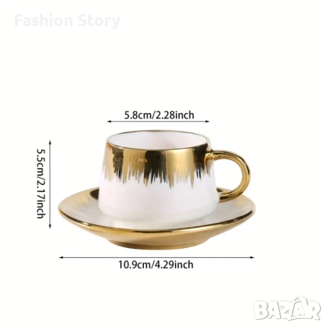 Сервиз 12 части за еспресо от порцелан, снимка 2 - Чаши - 52417356