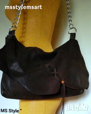 Дамска чанта от естествена кожа с капак в #Бохо стил! Ръчна изработка!, снимка 4 - Чанти - 34655605