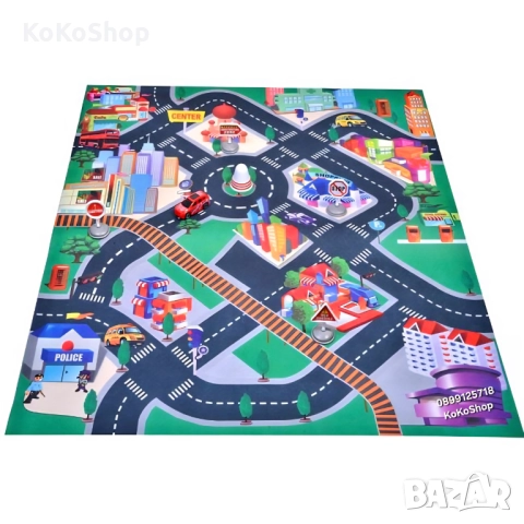 Игрално килимче за деца с пътища и кола,знаци/килим за игра с град