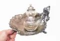Антикварна мастилница-Antique Silver Plated Ink Well Stand, снимка 3