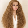 Дълга къдрава медено руса синтетична перука с дантела 13*4*1, снимка 2