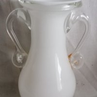 ваза Морано прозрачна бяла с дръжки, снимка 4 - Антикварни и старинни предмети - 38839556