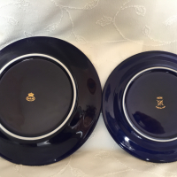 Порцеланови чинии син кобалт, декорирани със злато, Хихон/Gijon и Париж/Paris с поставки, нови, снимка 4 - Колекции - 36404475