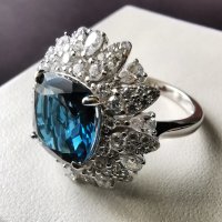 Елегантен Сребърен 925 пръстен с Родиево покритие и Натурален London Blue Топаз и Циркони!, снимка 2 - Пръстени - 42132140