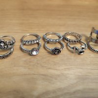 Дамски пръстени сет от 10 бр. + подарък гривна с отразяващи светлината камъни, снимка 1 - Пръстени - 42589492