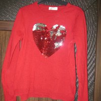 Красив червен пуловер за момиче на възраст 8-10 години, снимка 1 - Детски пуловери и жилетки - 41416766
