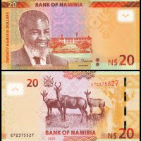 ❤️ ⭐ Намибия 2022 20 долара UNC нова ⭐ ❤️, снимка 1 - Нумизматика и бонистика - 41102931
