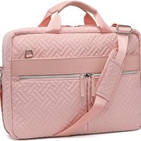 Kono  Чанта за лаптоп за жени, 15,6-инчово ватирано куфарче, водоотблъскваща калъфка, розово, снимка 1 - Чанти - 44507397